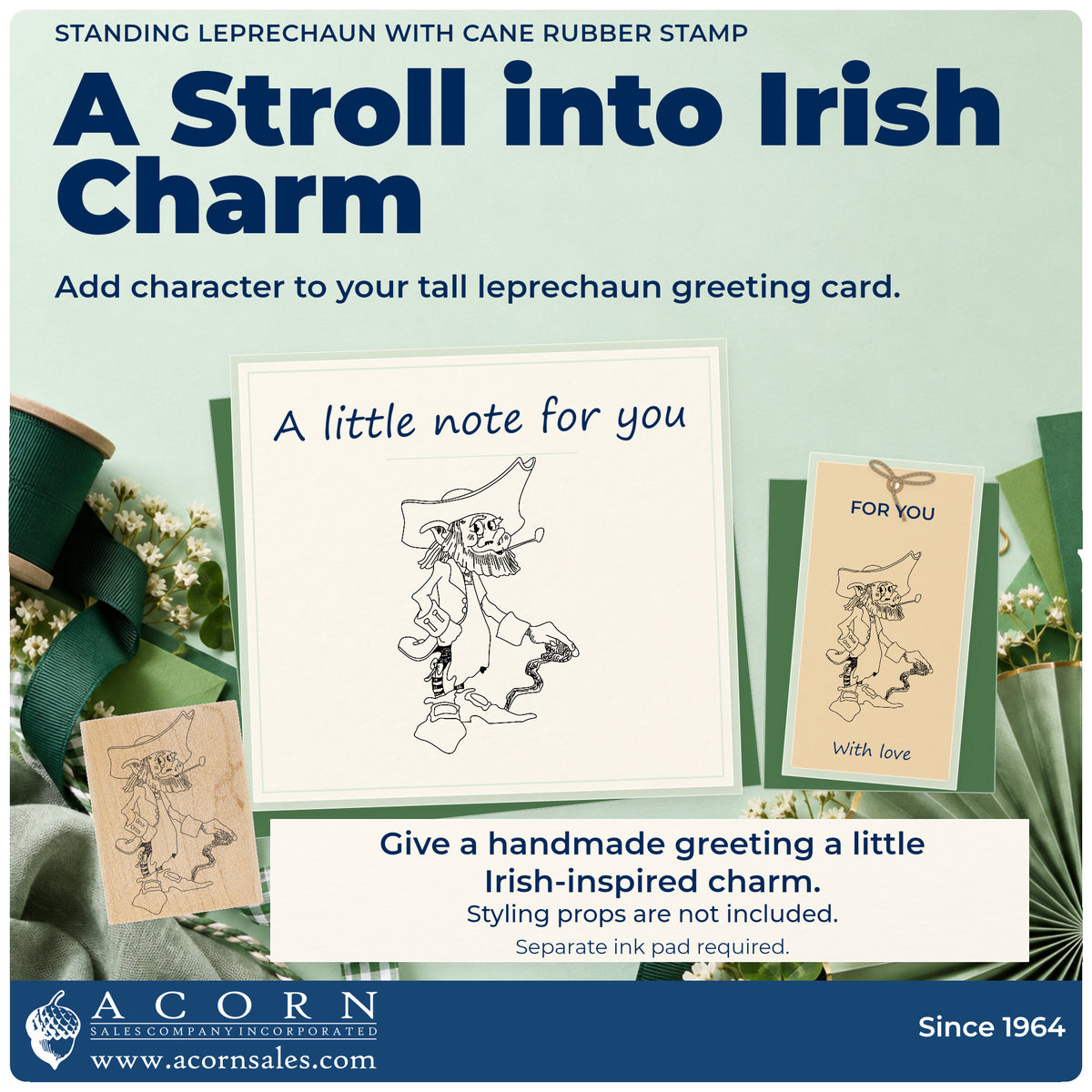 Standing Leprechaun with Cane Rubber Stamp project inspiration: tall leprechaun greeting card.
