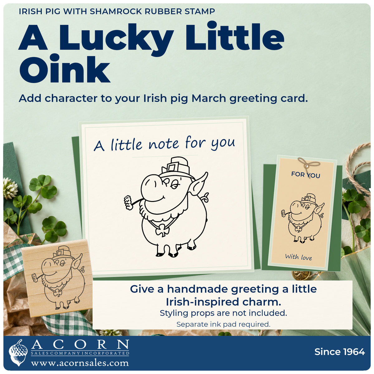 Irish Pig with Shamrock Rubber Stamp project inspiration: irish pig march greeting card.