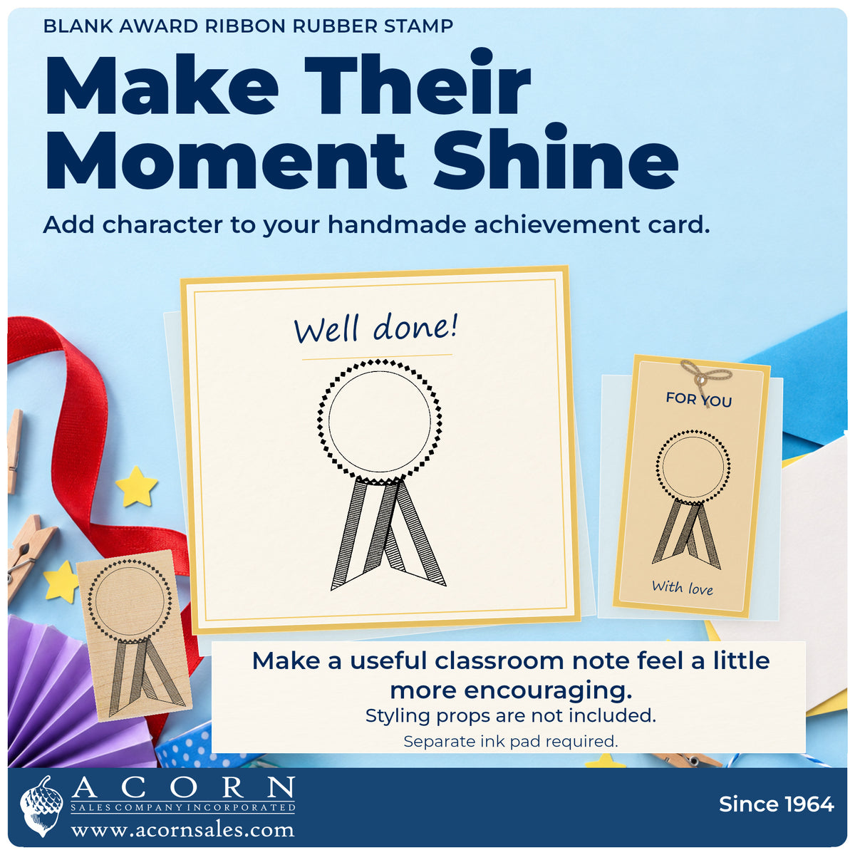 Blank Award Ribbon Rubber Stamp project inspiration: handmade achievement card.