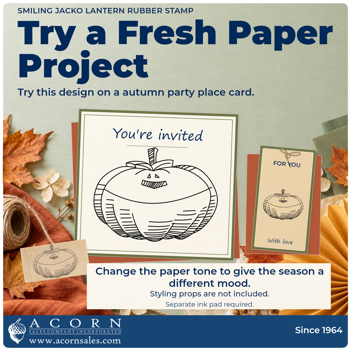 Smiling Jacko Lantern Rubber Stamp project inspiration: autumn party place card.