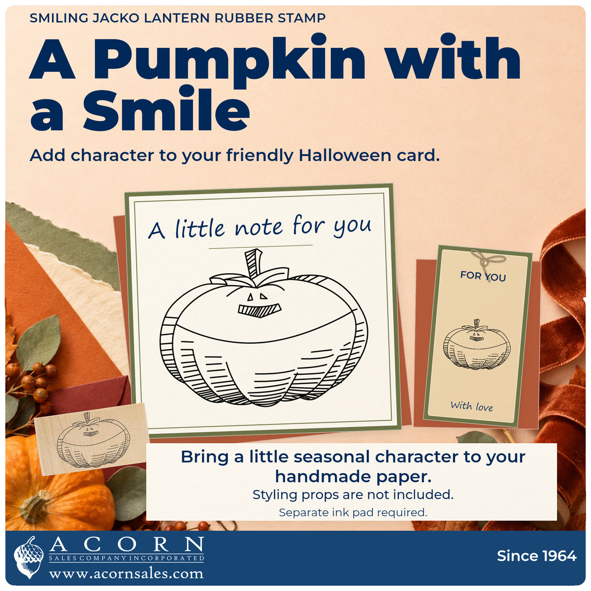Smiling Jacko Lantern Rubber Stamp project inspiration: friendly Halloween card.