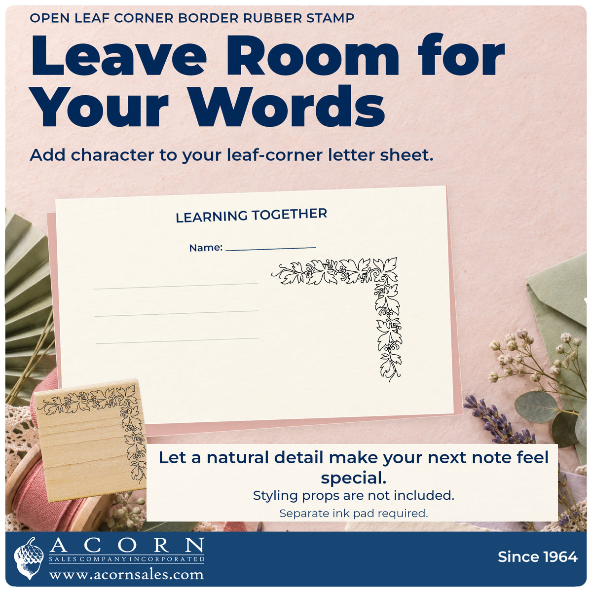 Open Leaf Corner Border Rubber Stamp project inspiration: leaf corner letter sheet.