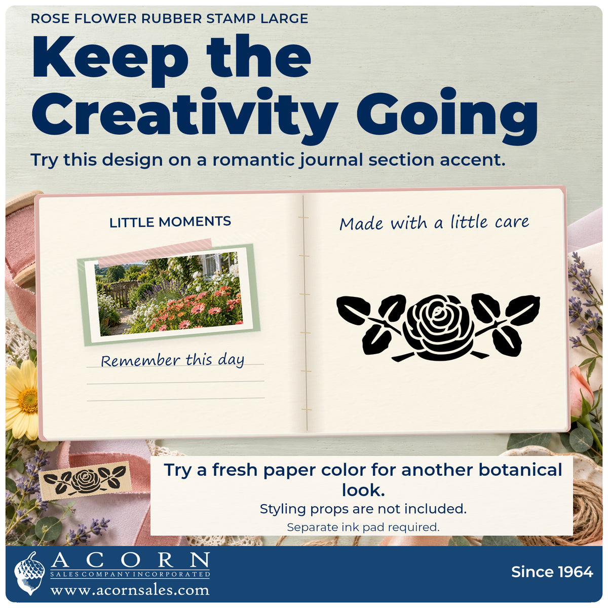Rose Flower Rubber Stamp Large project inspiration: romantic journal section accent.