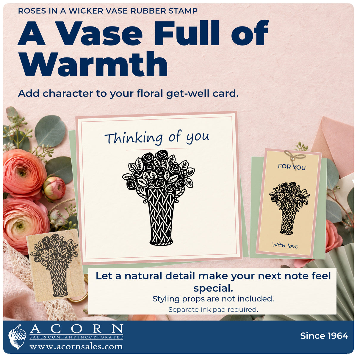 Roses in a Wicker Vase Rubber Stamp project inspiration: floral get well card.