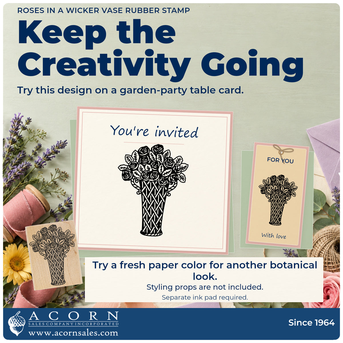 Roses in a Wicker Vase Rubber Stamp project inspiration: garden party table card.
