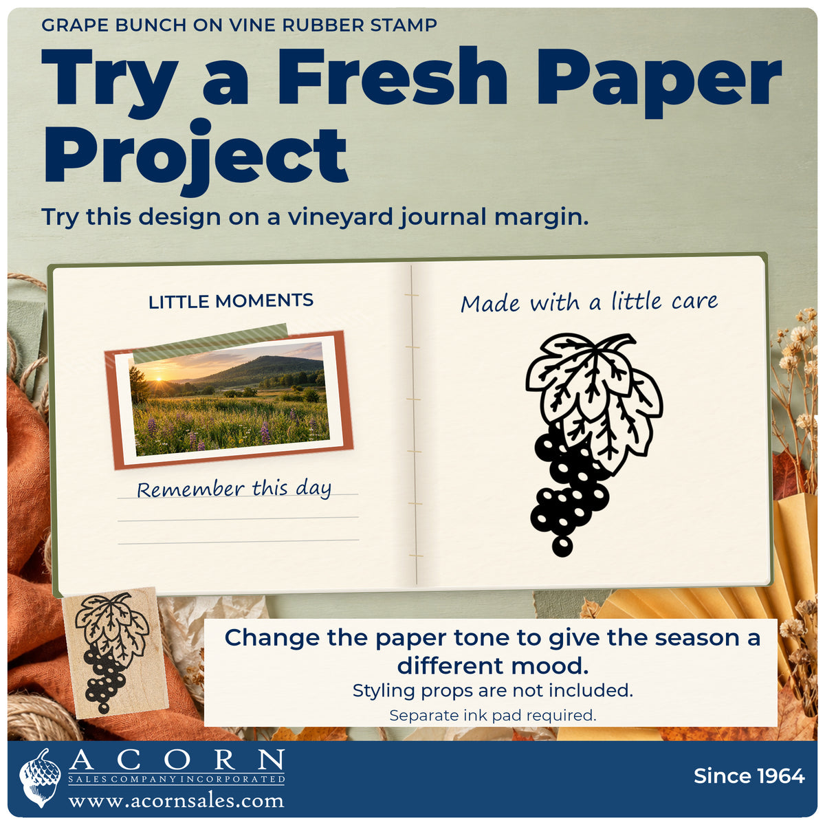 Grape Bunch on Vine Rubber Stamp project inspiration: vineyard journal margin.