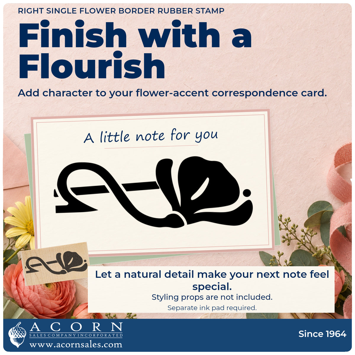 Right Single Flower Border Rubber Stamp project inspiration: flower accent correspondence card.
