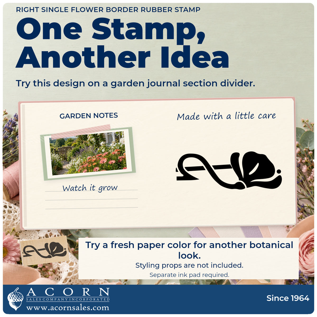 Right Single Flower Border Rubber Stamp project inspiration: garden journal section divider.