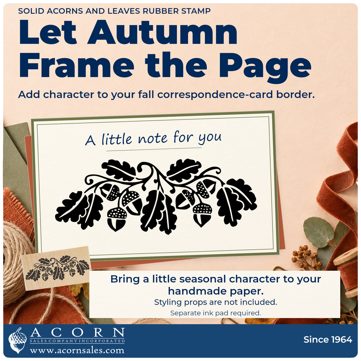 Solid Acorns and Leaves Rubber Stamp project inspiration: fall correspondence card border.