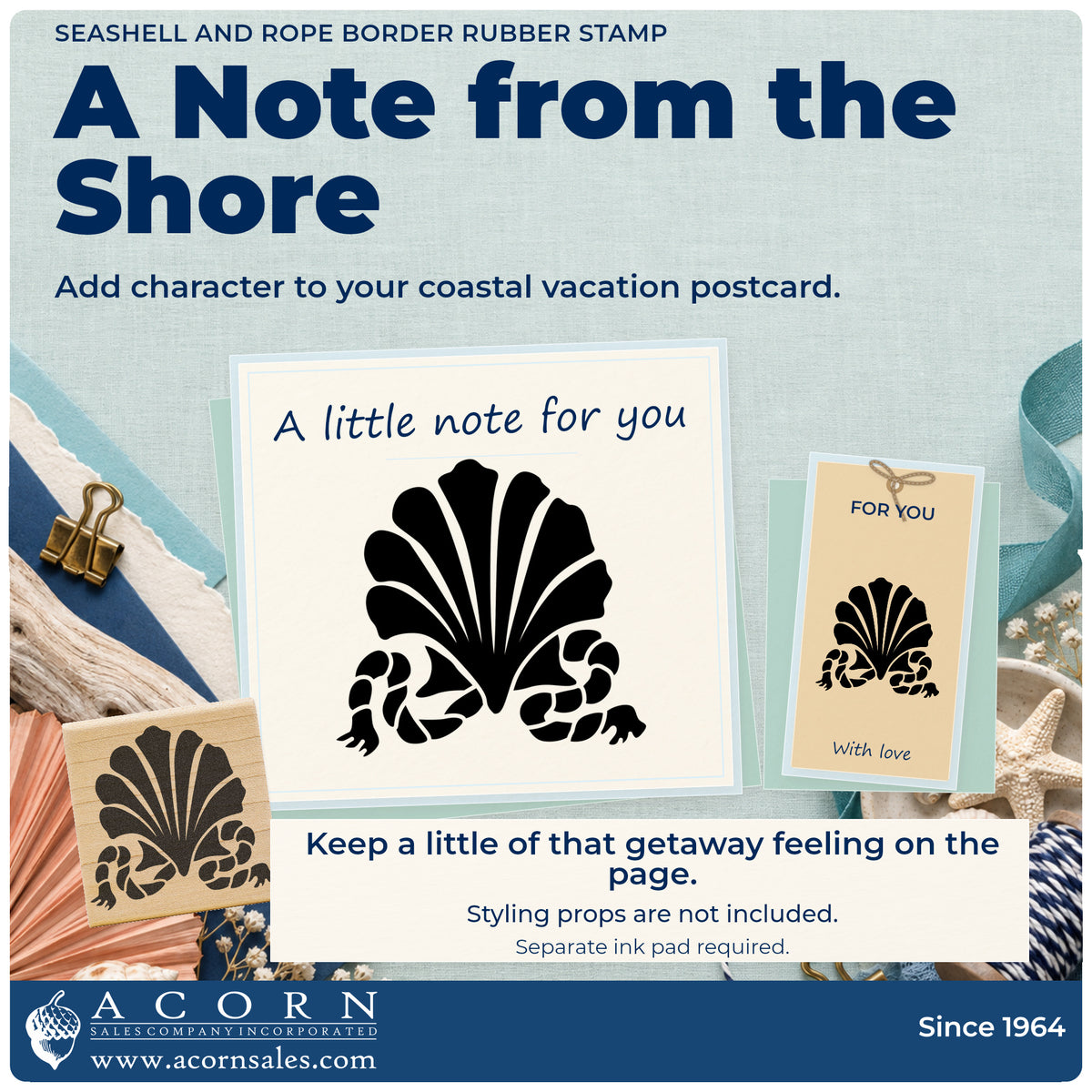 Seashell and Rope Border Rubber Stamp project inspiration: coastal vacation postcard.