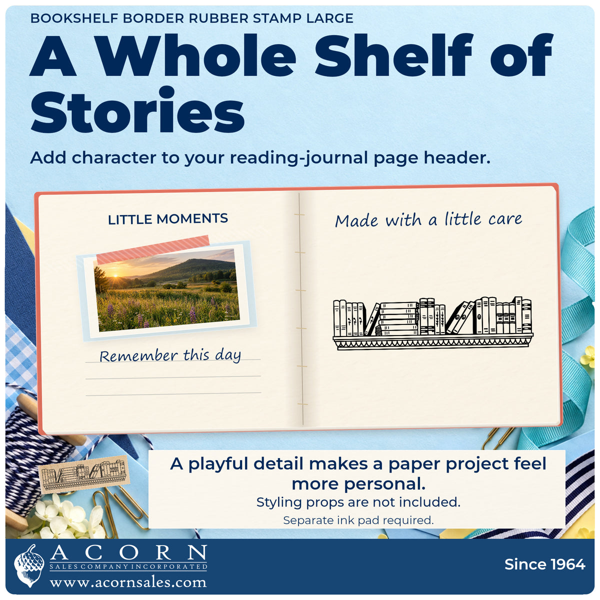 Bookshelf Border Rubber Stamp Large project inspiration: reading journal page header.