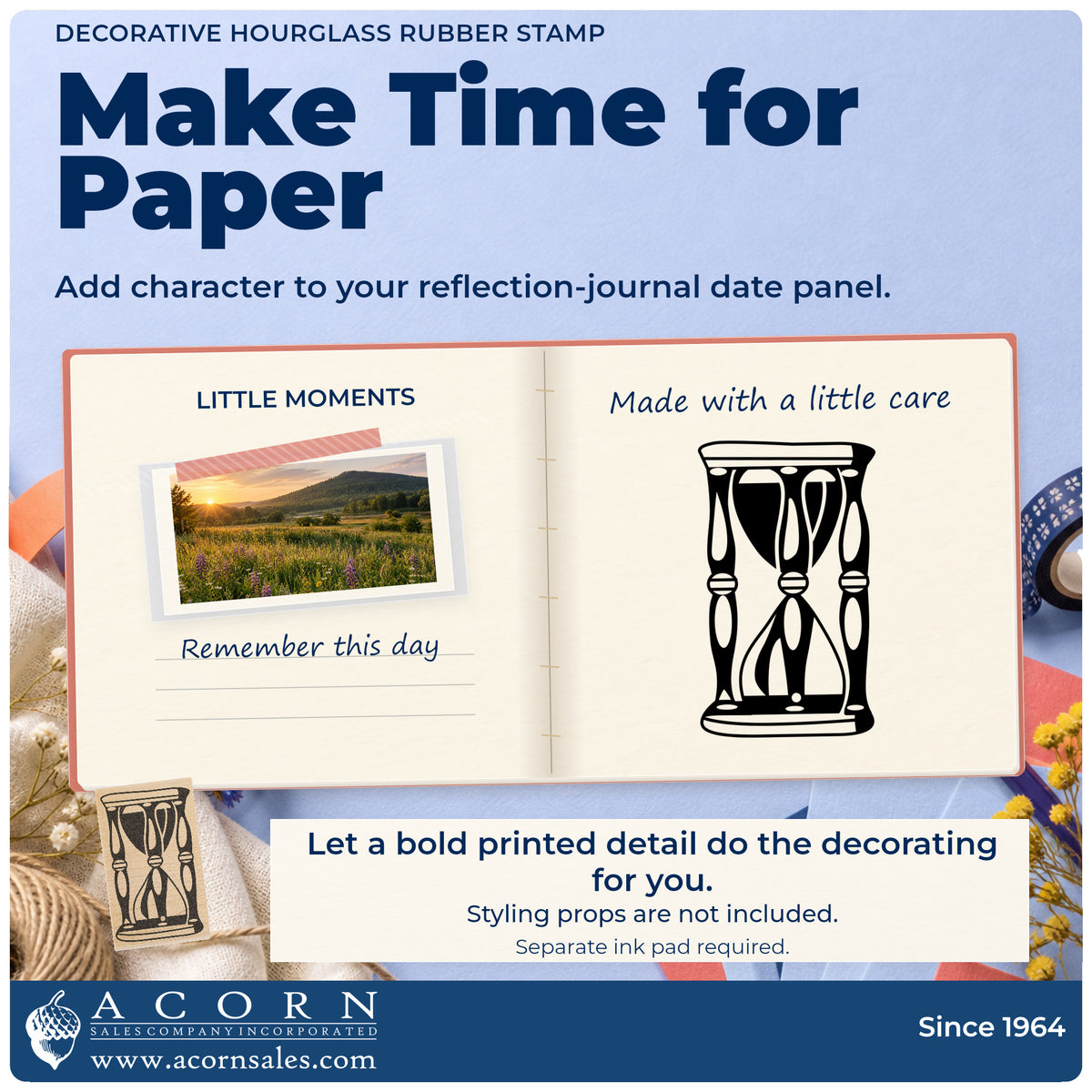 Decorative Hourglass Rubber Stamp project inspiration: reflection journal date panel.
