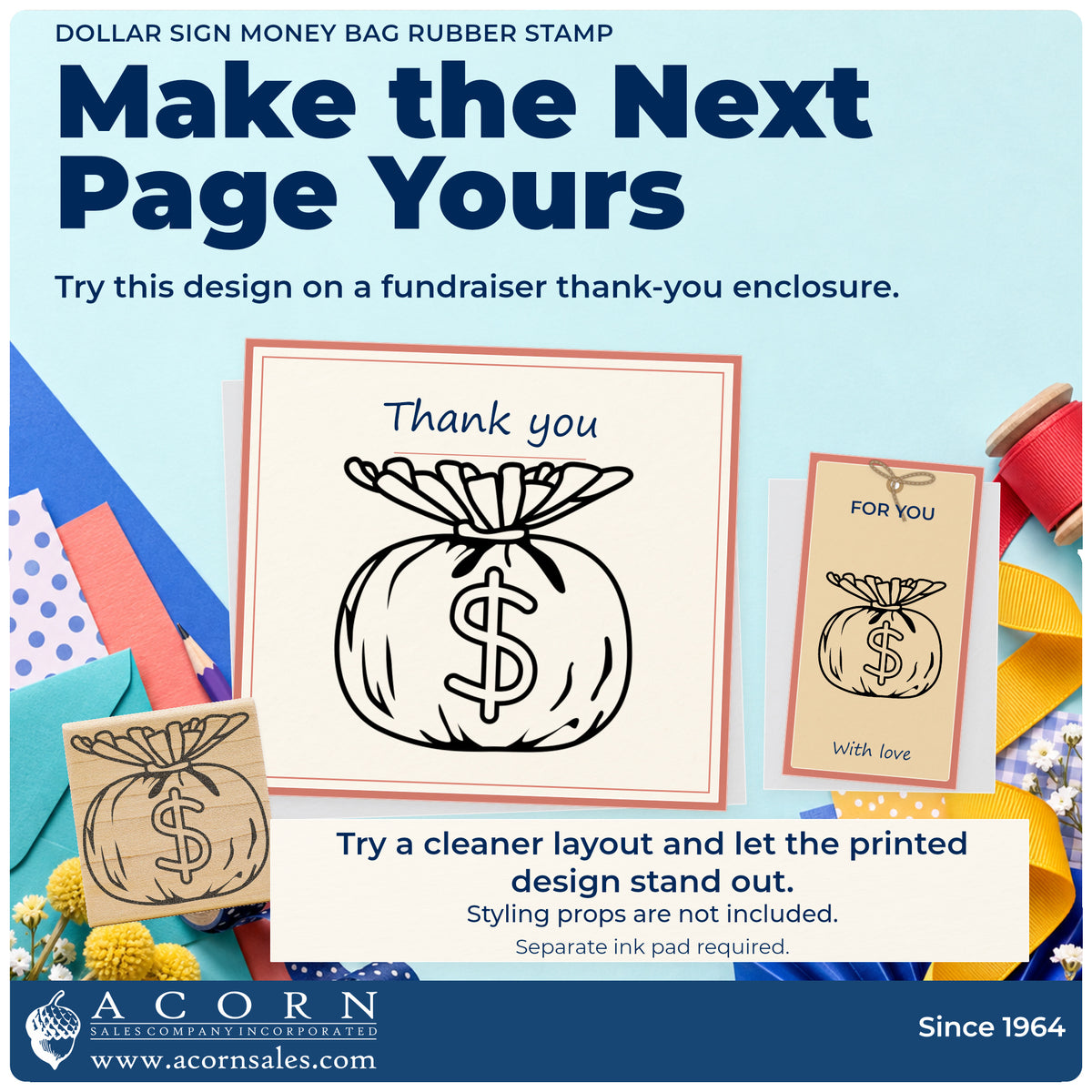 Dollar Sign Money Bag Rubber Stamp project inspiration: fundraiser thank you enclosure.