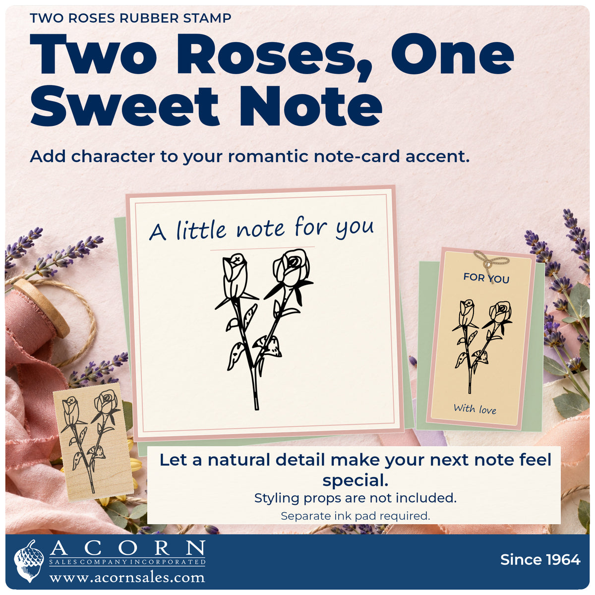 Two Roses Rubber Stamp project inspiration: romantic note card accent.