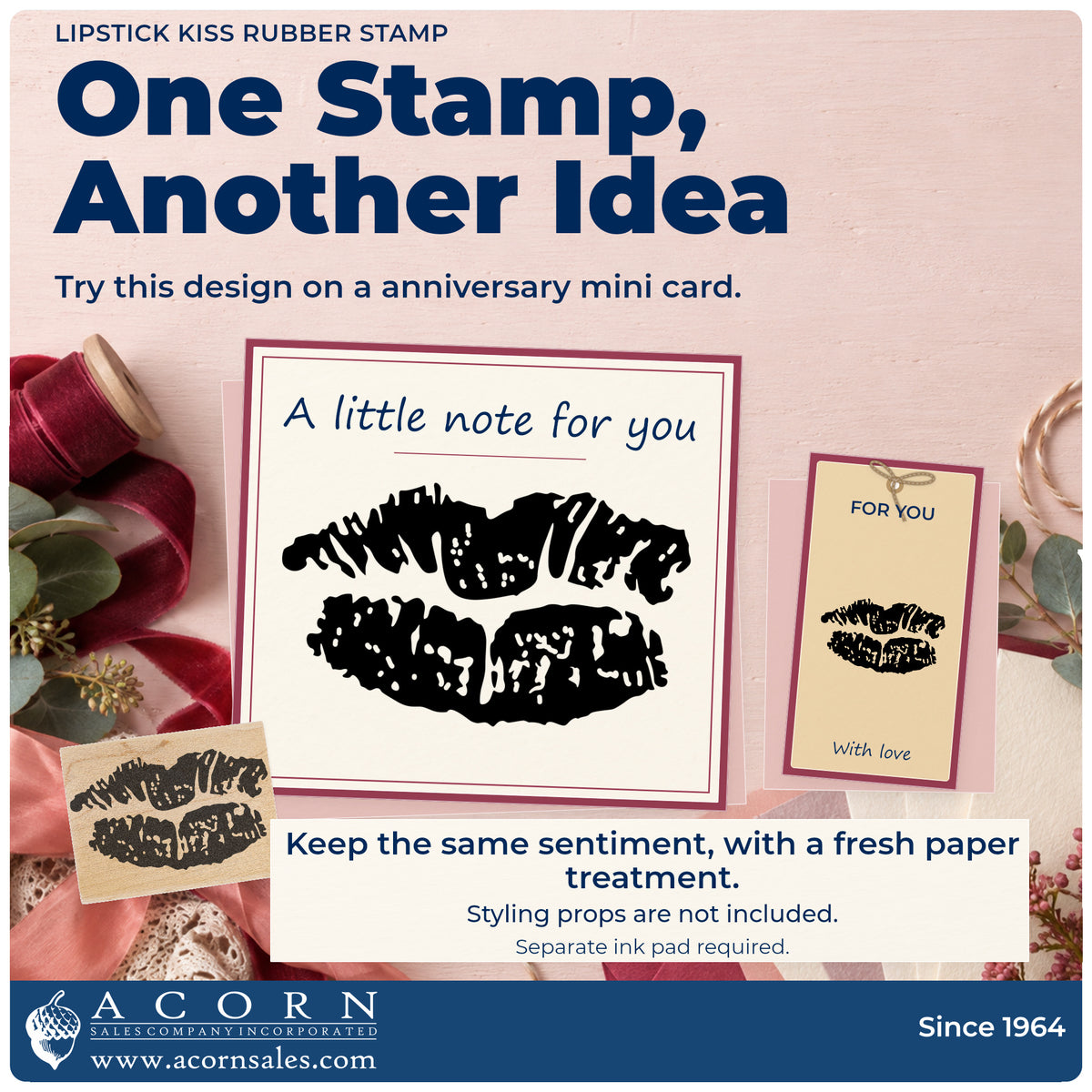 Lipstick Kiss Rubber Stamp project inspiration: anniversary mini card.