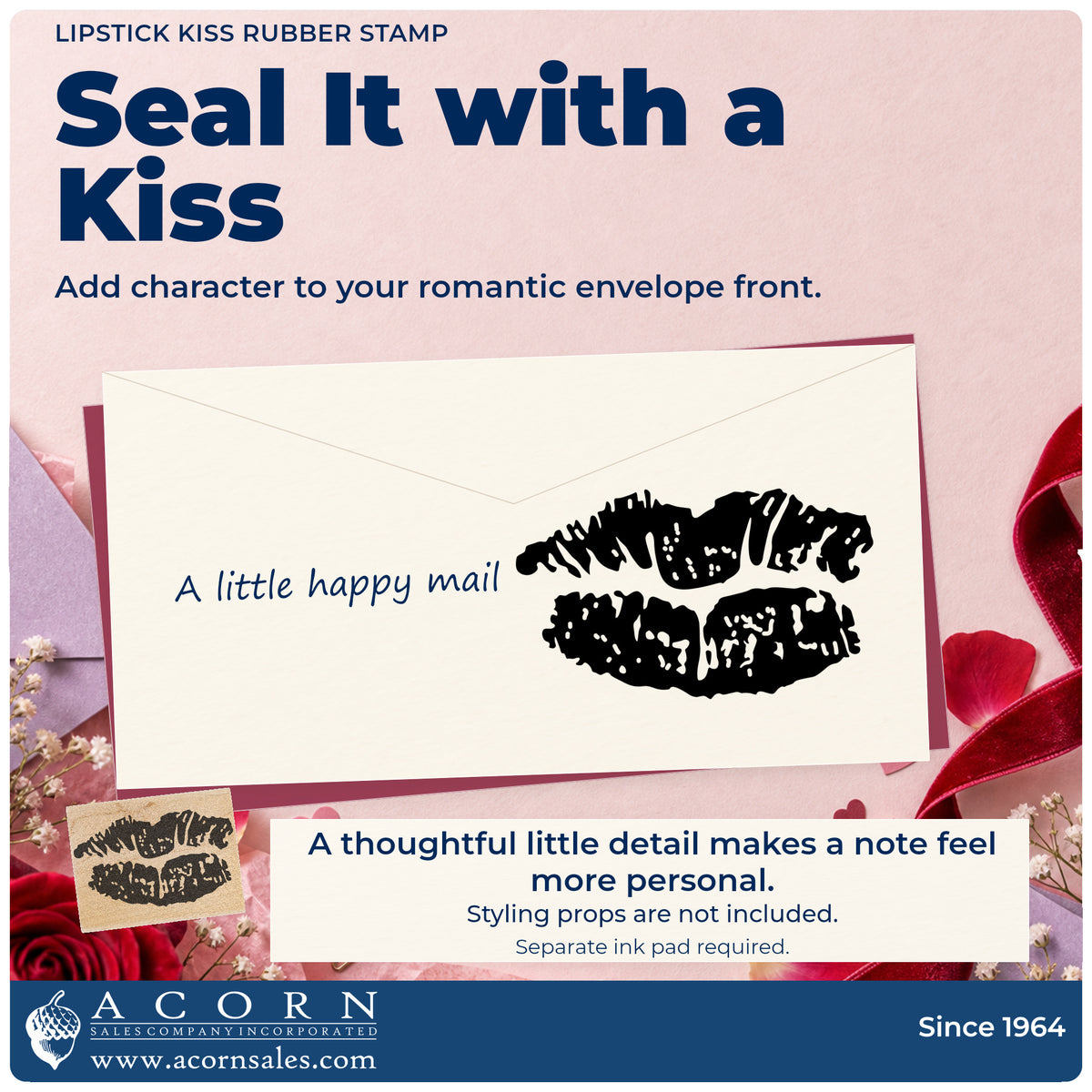 Lipstick Kiss Rubber Stamp project inspiration: romantic envelope front.