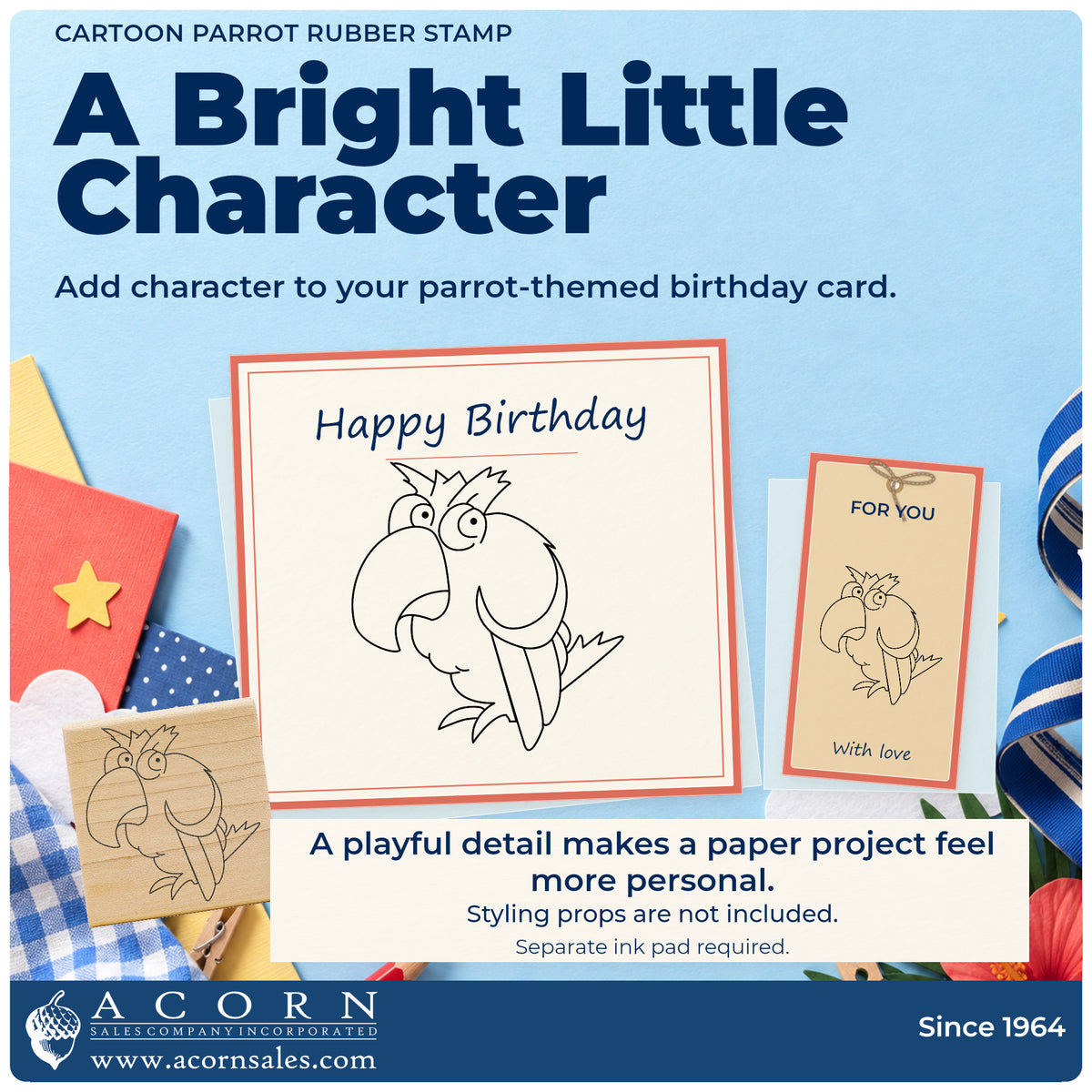 Cartoon Parrot Rubber Stamp project inspiration: parrot themed birthday card.
