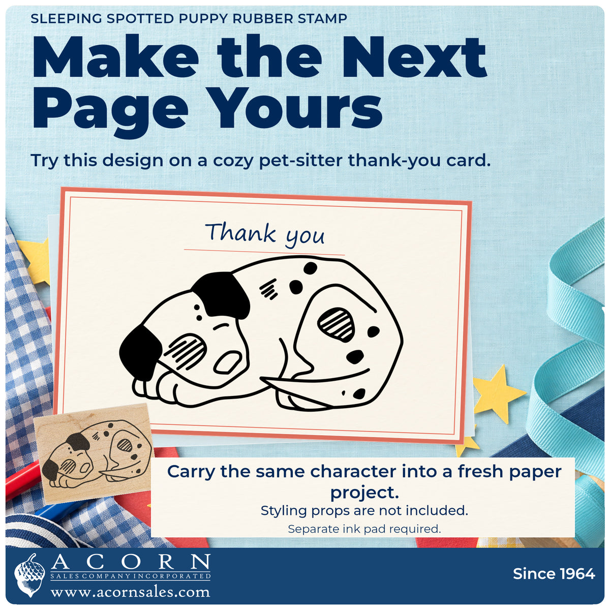 Sleeping Spotted Puppy Rubber Stamp project inspiration: cozy pet sitter thank you card.