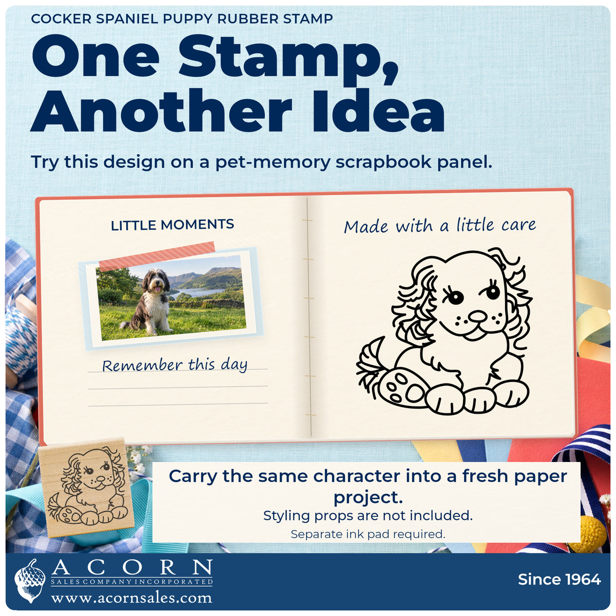 Cocker Spaniel Puppy Rubber Stamp project inspiration: pet memory scrapbook panel.