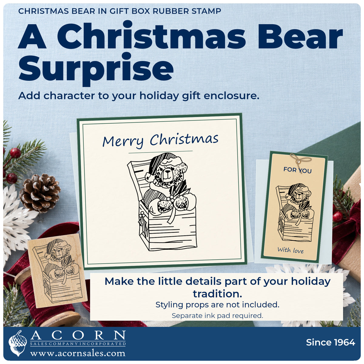Christmas Bear in Gift Box Rubber Stamp project inspiration: holiday gift enclosure.