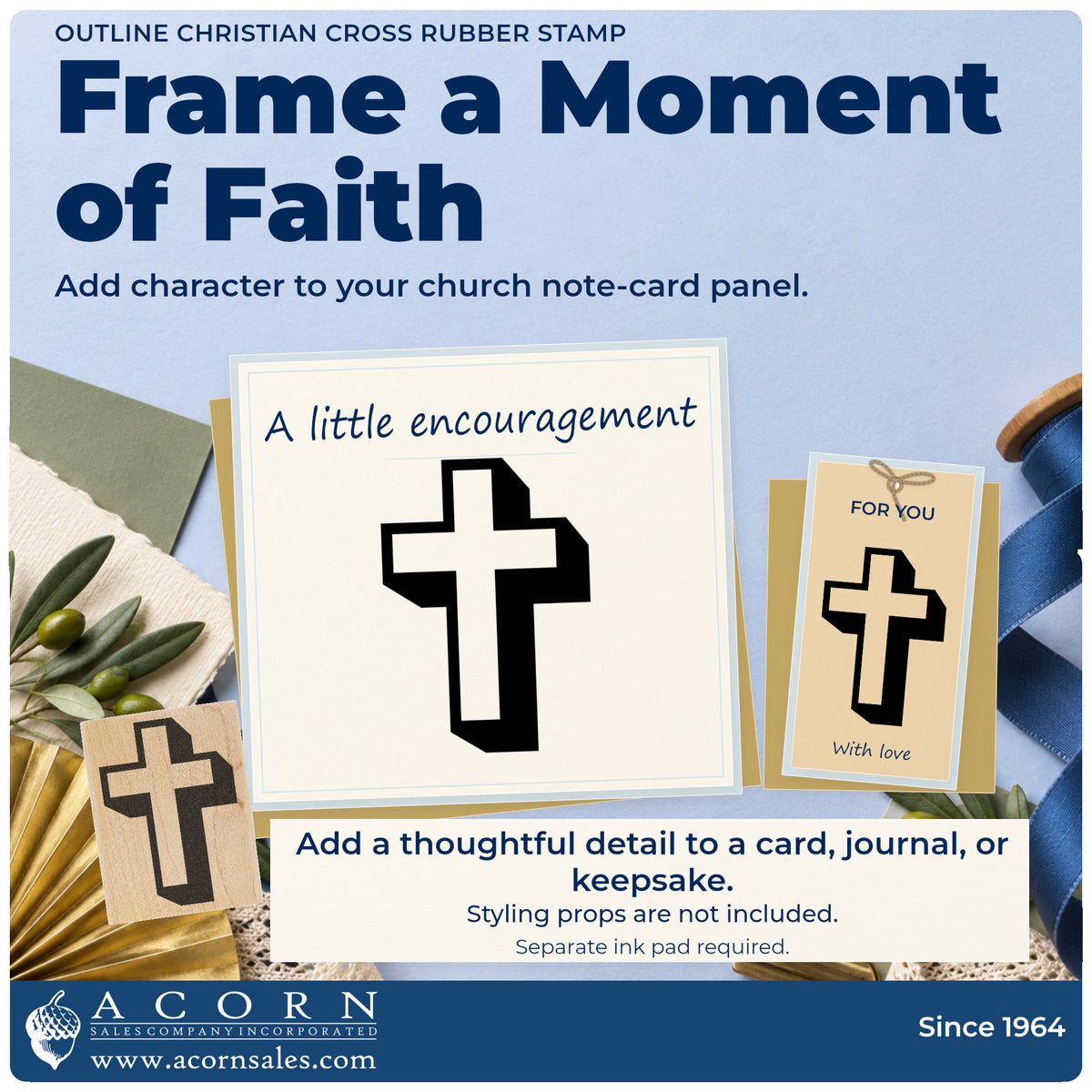 Outline Christian Cross Rubber Stamp project inspiration: church note card panel.