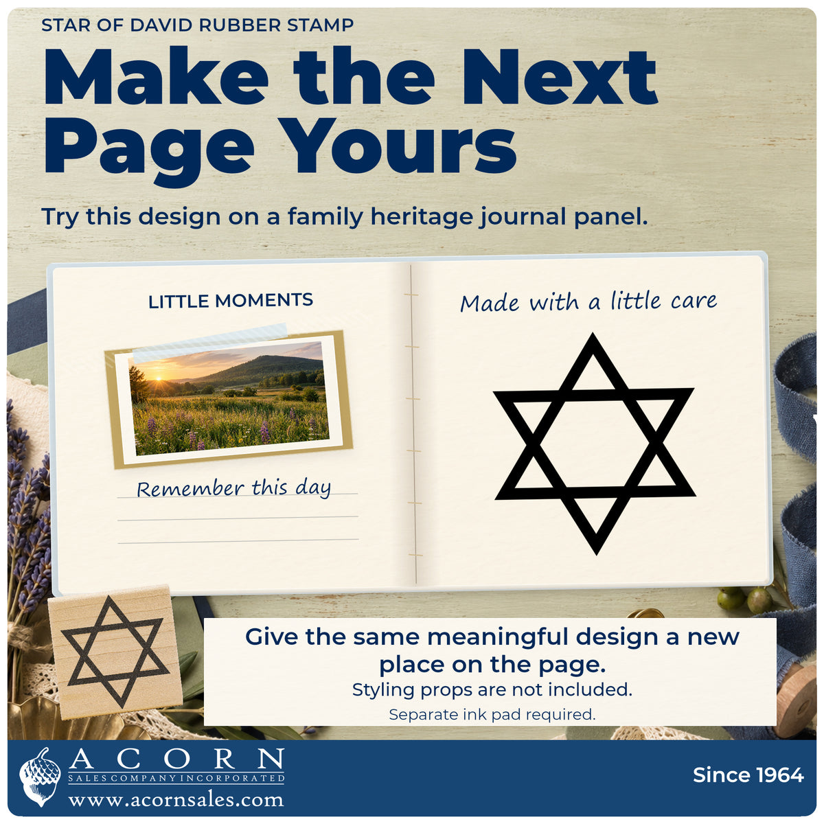 Star of David Rubber Stamp project inspiration: family heritage journal panel.