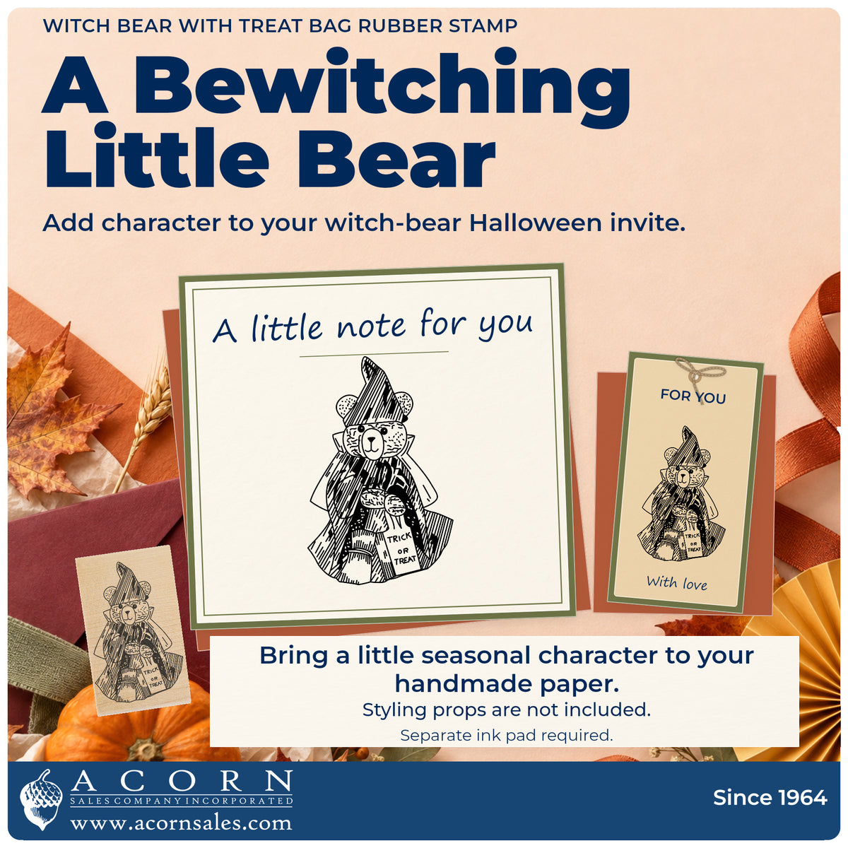 Witch Bear with Treat Bag Rubber Stamp project inspiration: witch bear Halloween invite.