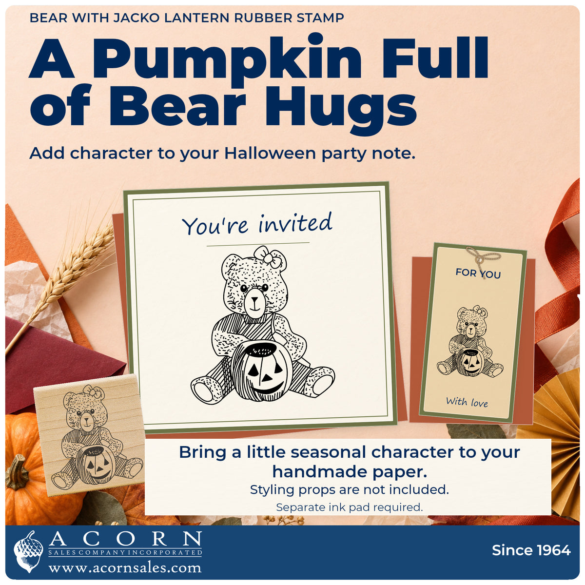 Bear with Jacko Lantern Rubber Stamp project inspiration: Halloween party note.