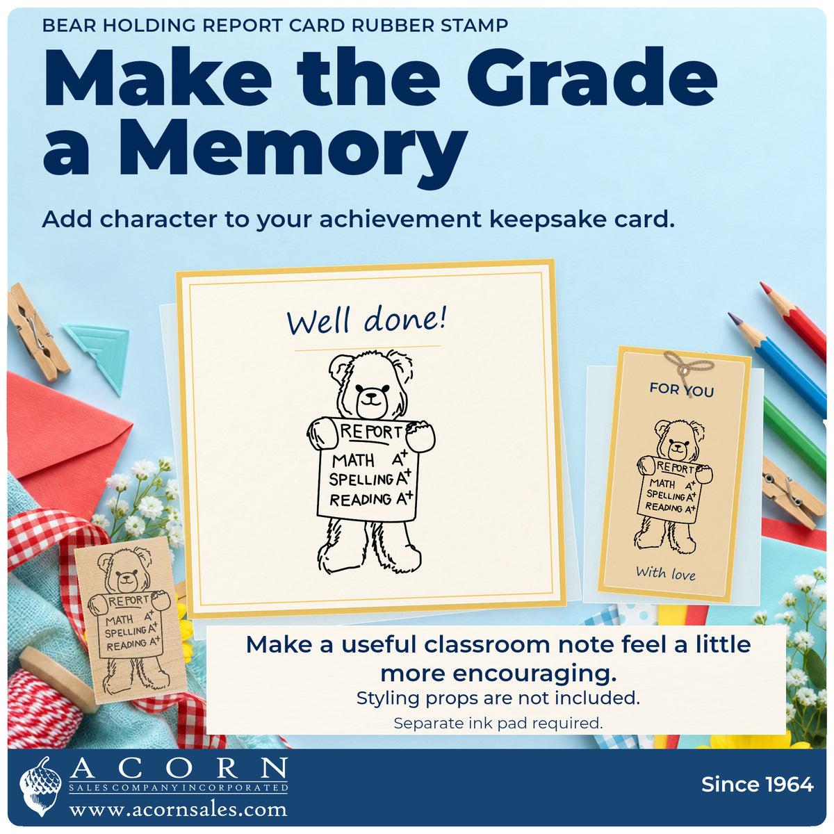 Bear Holding Report Card Rubber Stamp project inspiration: achievement keepsake card.