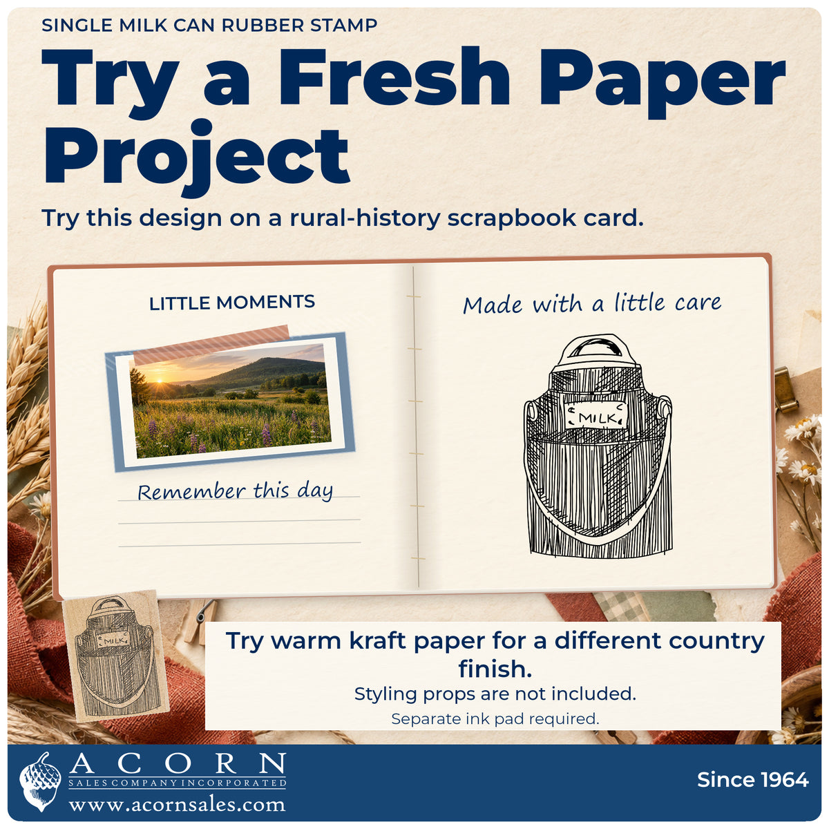 Single Milk Can Rubber Stamp project inspiration: rural history scrapbook card.