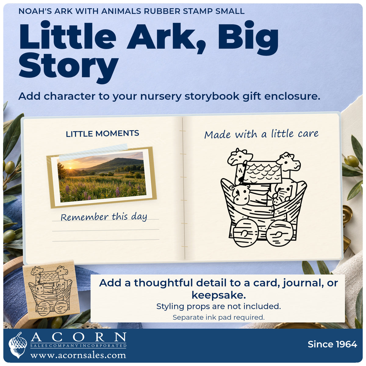 Noah's Ark with Animals Rubber Stamp Small project inspiration: nursery storybook gift enclosure.