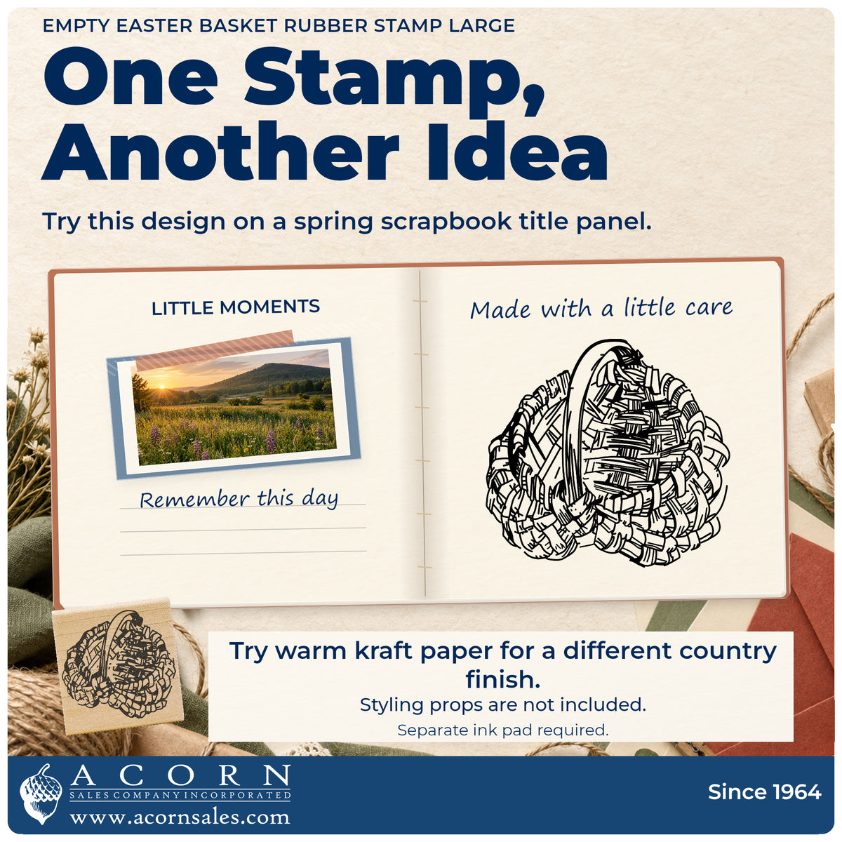 Empty Easter Basket Rubber Stamp Large project inspiration: spring scrapbook title panel.