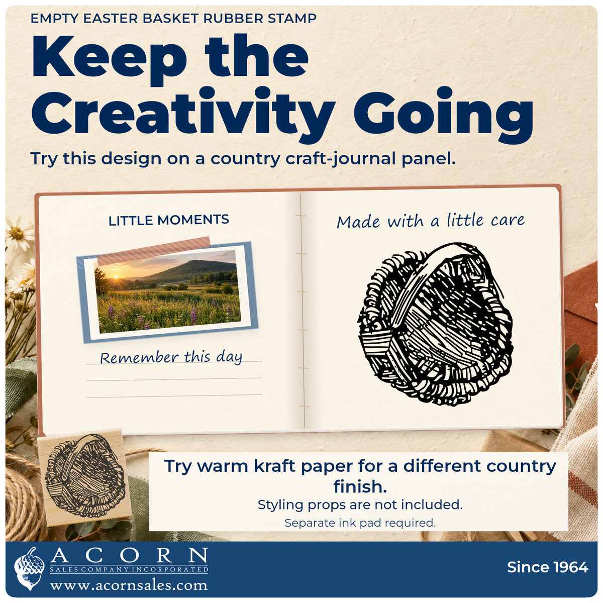 Empty Easter Basket Rubber Stamp project inspiration: country craft journal panel.