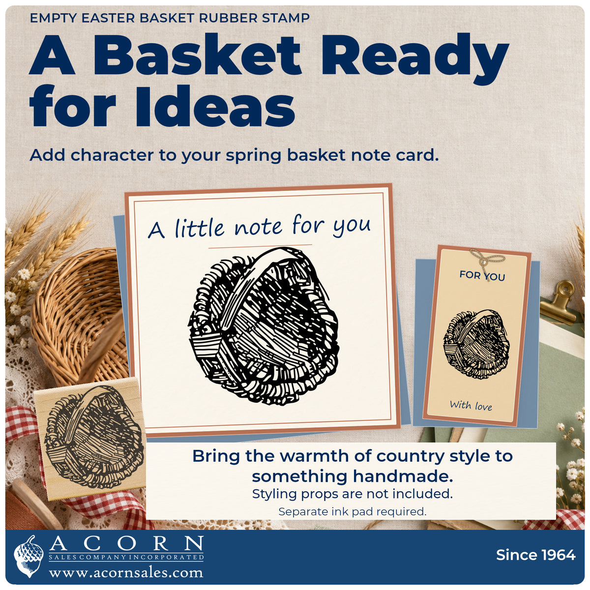 Empty Easter Basket Rubber Stamp project inspiration: spring basket note card.