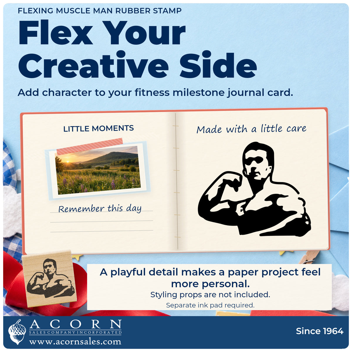 Flexing Muscle Man Rubber Stamp project inspiration: fitness milestone journal card.