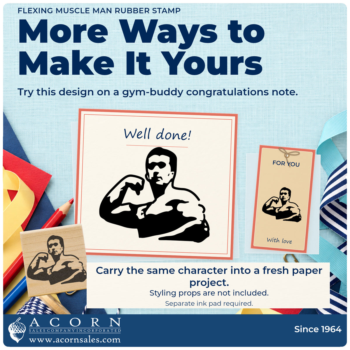 Flexing Muscle Man Rubber Stamp project inspiration: gym buddy congratulations note.