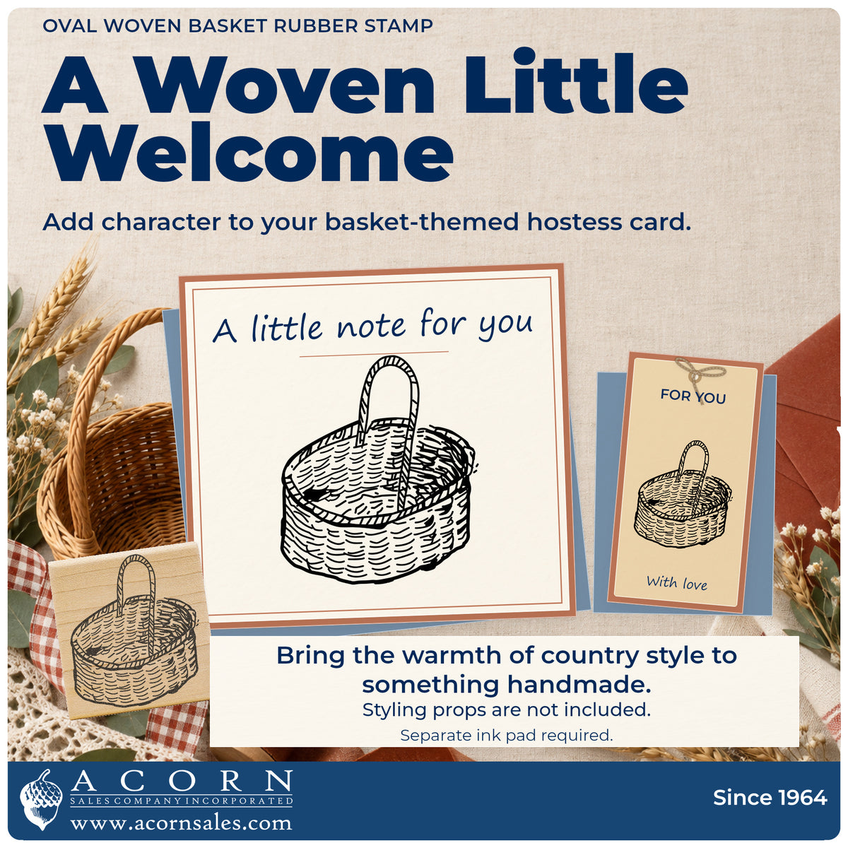 Oval Woven Basket Rubber Stamp project inspiration: basket themed hostess card.