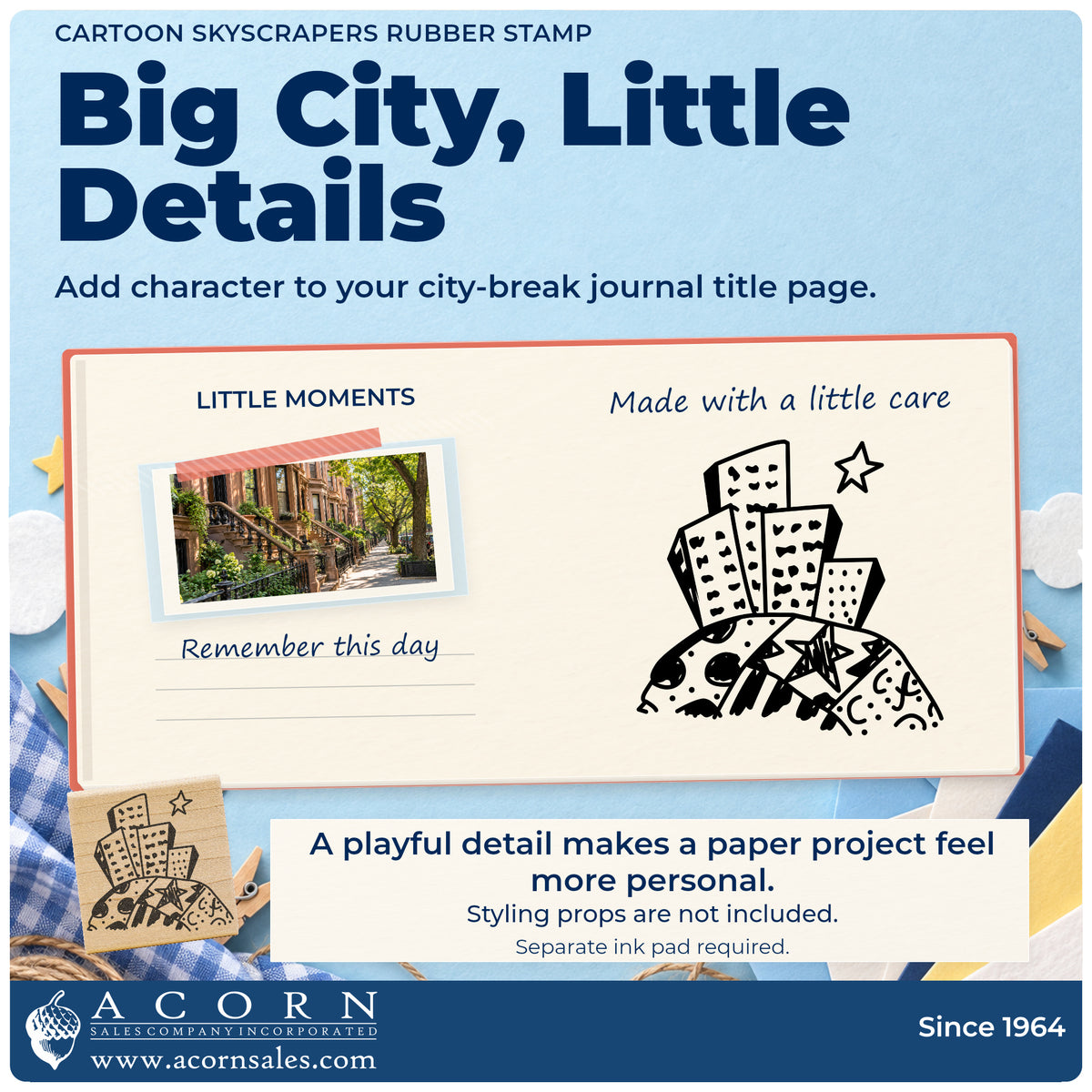 Cartoon Skyscrapers Rubber Stamp project inspiration: city break journal title page.