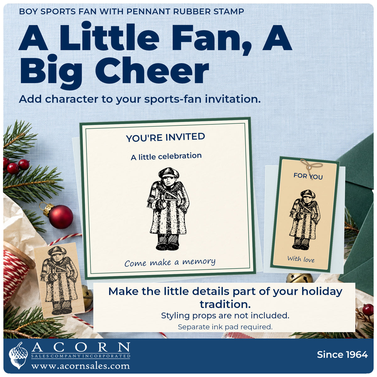 Boy Sports Fan with Pennant Rubber Stamp project inspiration: sports fan invitation.