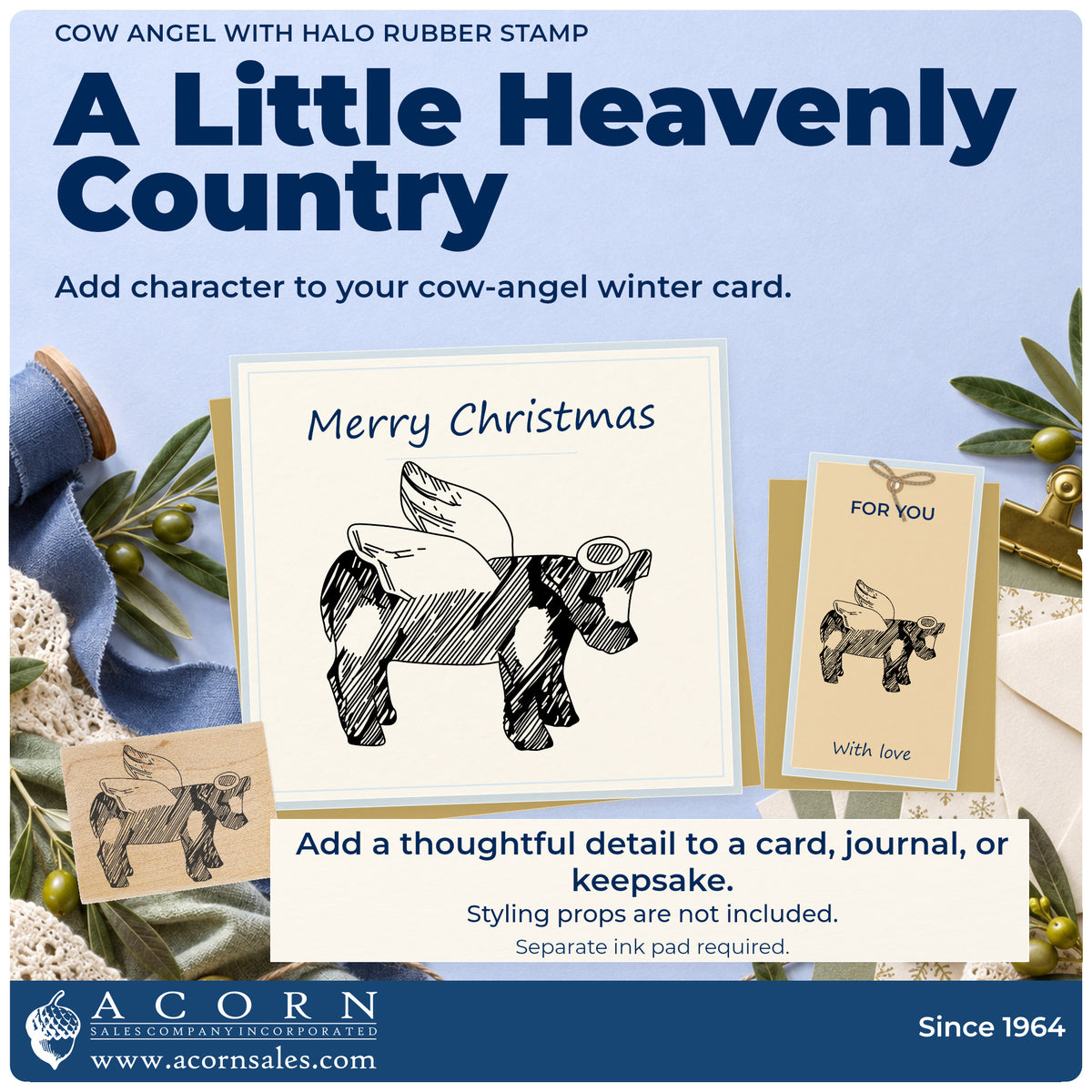 Cow Angel with Halo Rubber Stamp project inspiration: cow angel winter card.