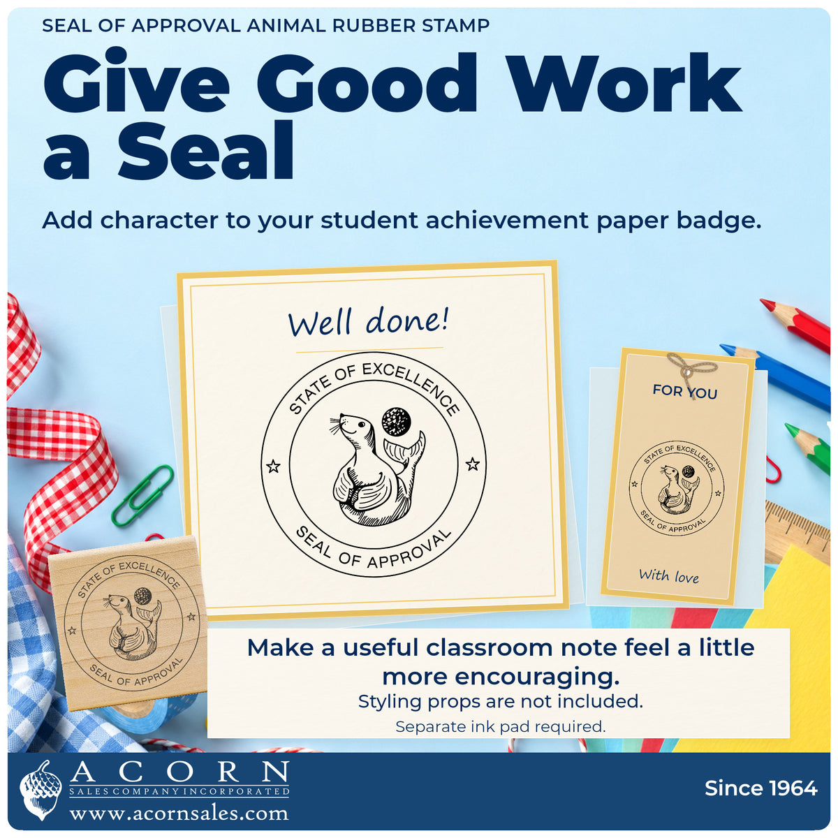 Seal of Approval Animal Rubber Stamp project inspiration: student achievement paper badge.