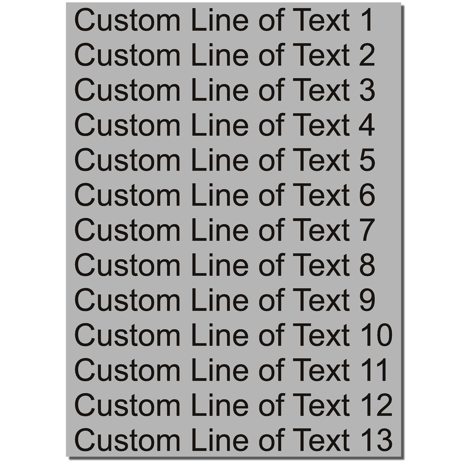 Typography sample showing custom line of text, labeled 1 to 13 for layout preview.