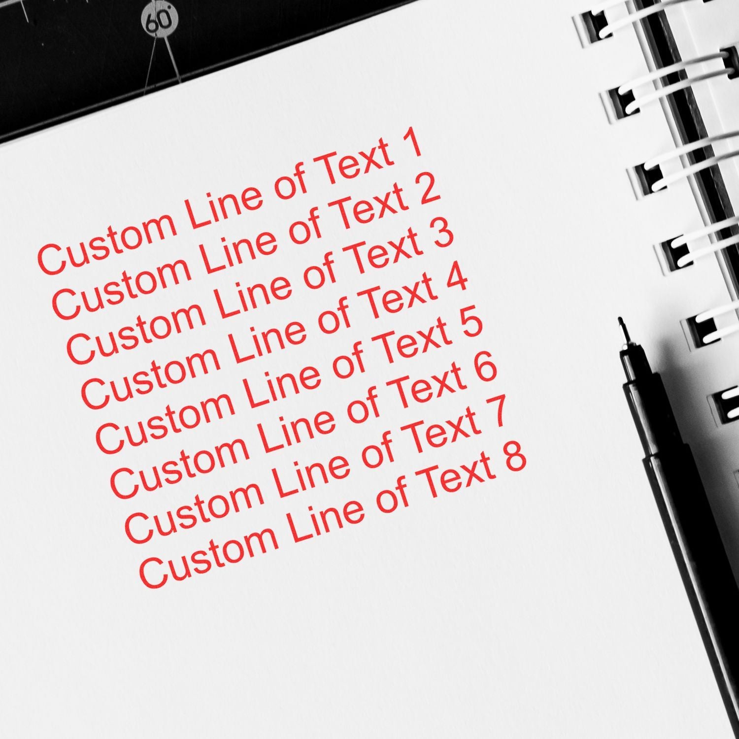 Custom line of text template on a presentation slide, featuring numbered Custom Line of Text lines for typography design.