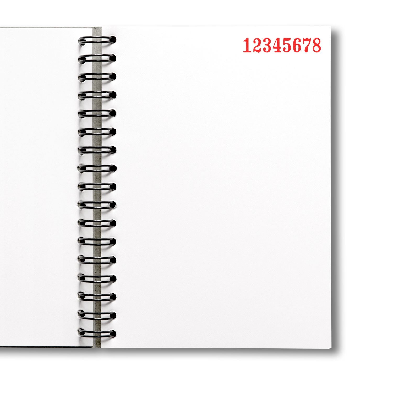 Blank spiral notebook pages with red numbered header, minimal stationery template background.