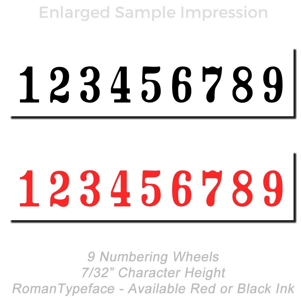 9 Wheel Manual Numbering Machine Model 732-9 Imprint Example