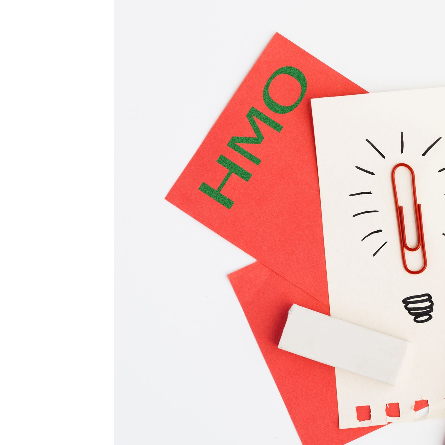 Red sale card reading WIN with green letters and white note showing a red paperclip and excitement doodles