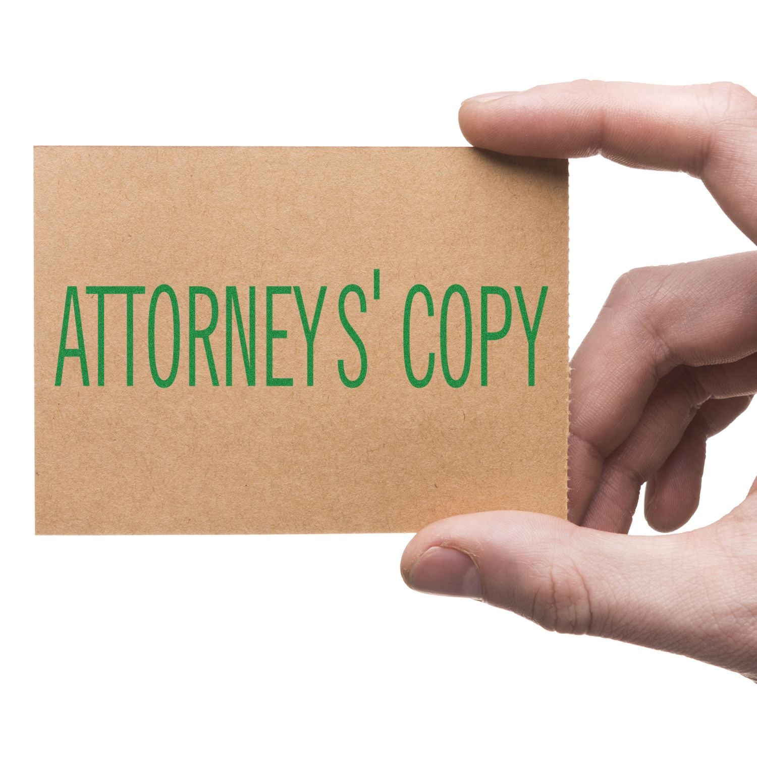 Hand holding a card that says Attorney's Copy, representing legal document copies and law firm paperwork.