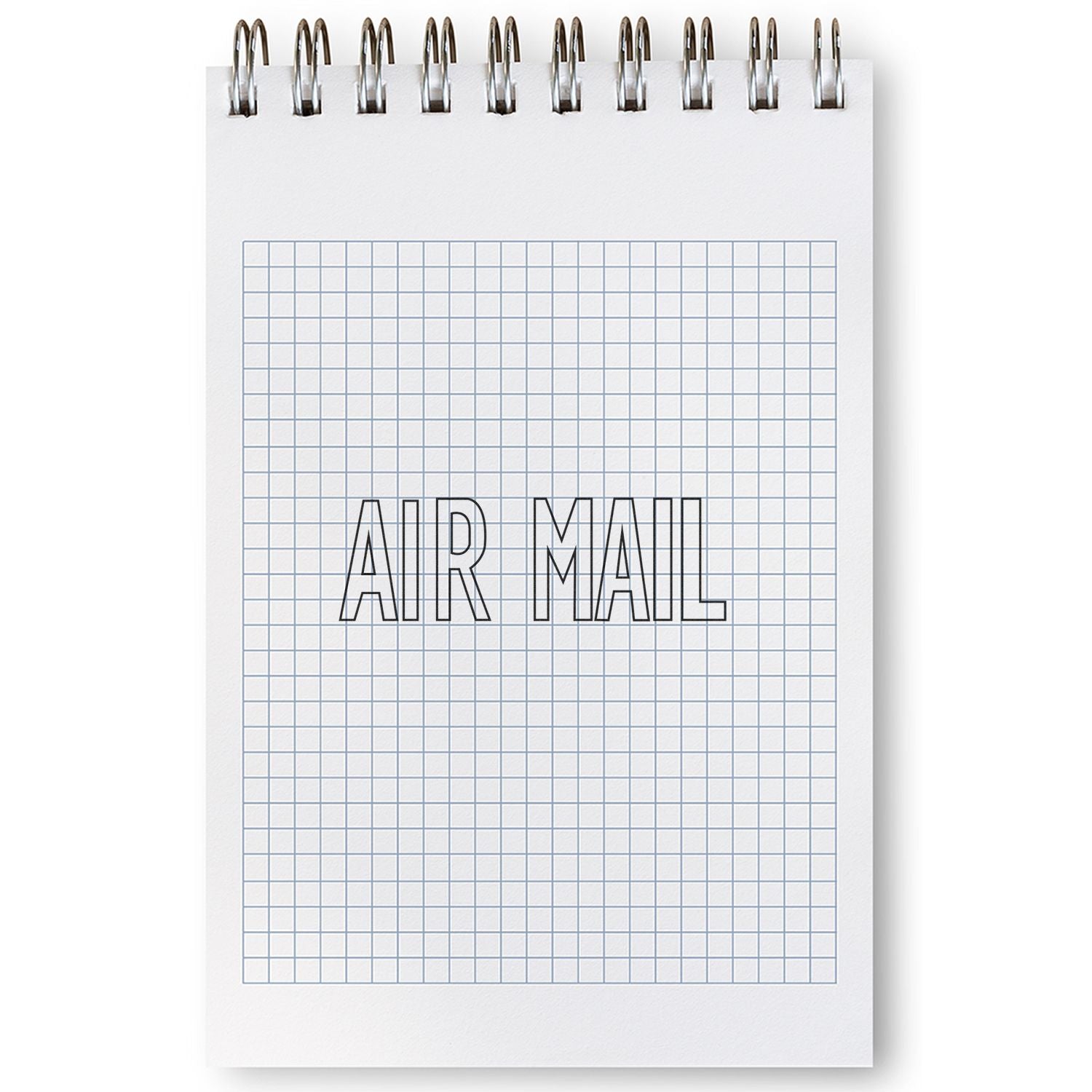 Air mail notebook page with grid lines, punched rings, and AIR MAIL title for travel letter writing stationery