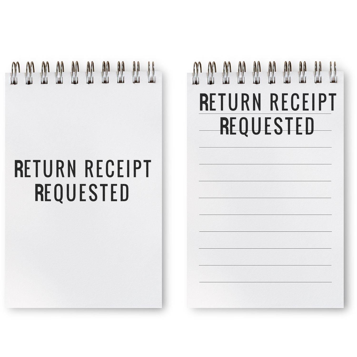 Blank spiral notepad showing Return Receipt Requested, for mail tracking and return receipt request documentation.