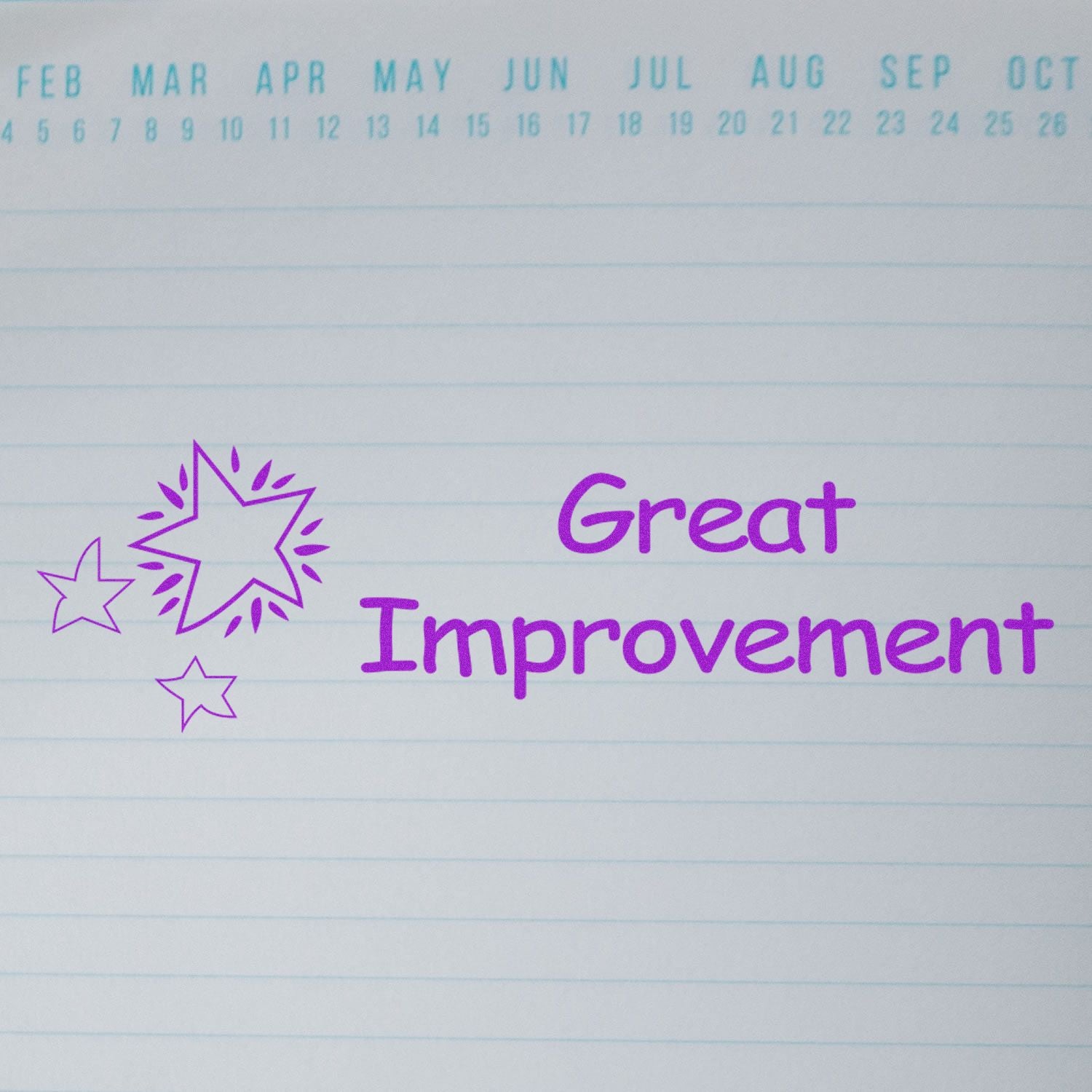 Calendar and handwritten Great Improvement message showing positive progress and goal achievement.